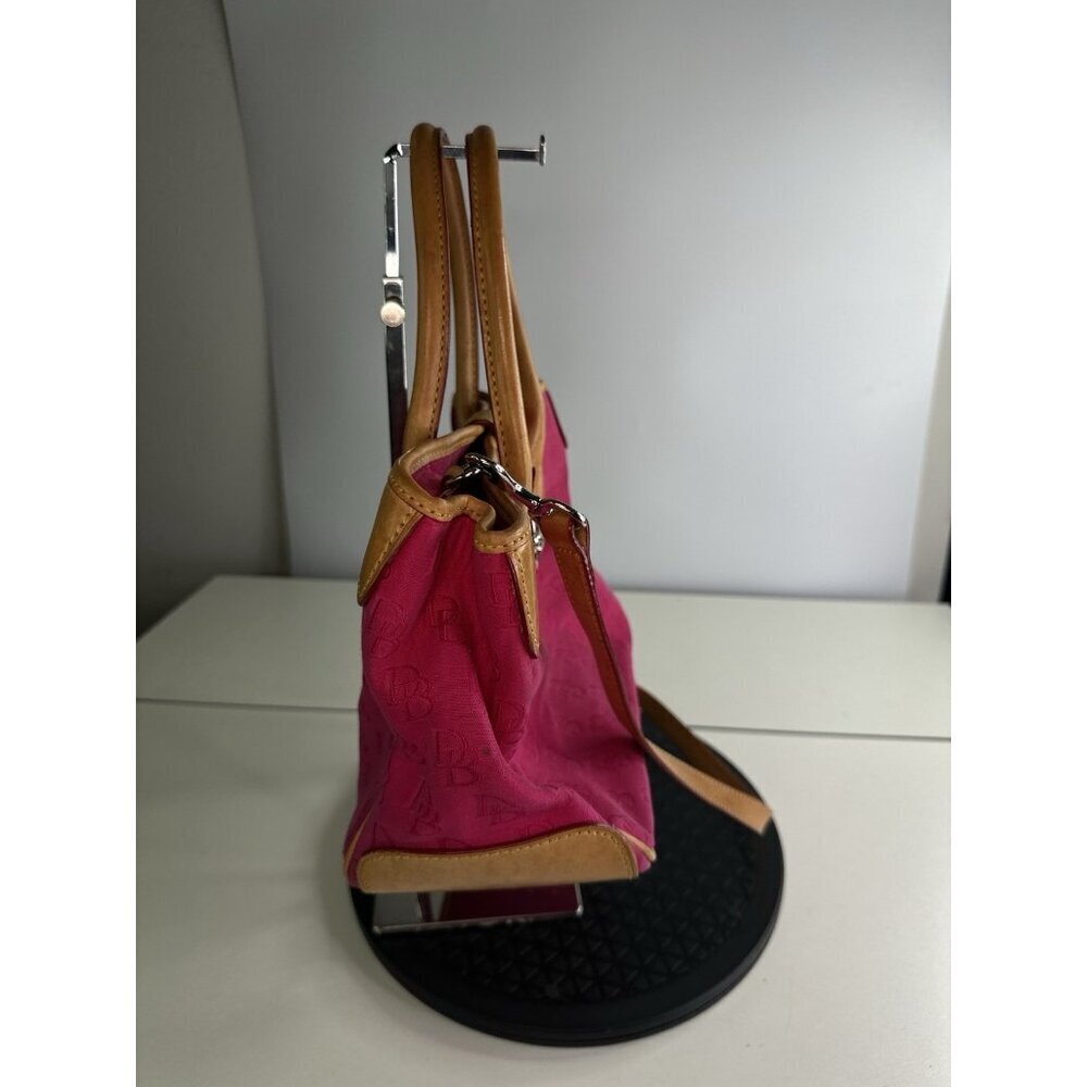 Dooney & Bourke Pink Signature Monogram Tan Leather Buckle Closure Handbag - Picture 7 of 14
